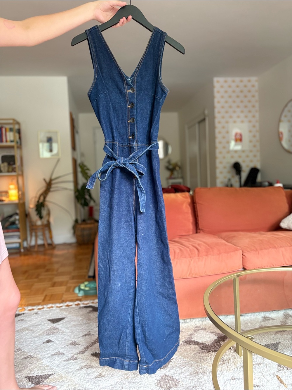 Universal Thread Dark Blue Denim Overalls Jumpsuit with Tie Waist